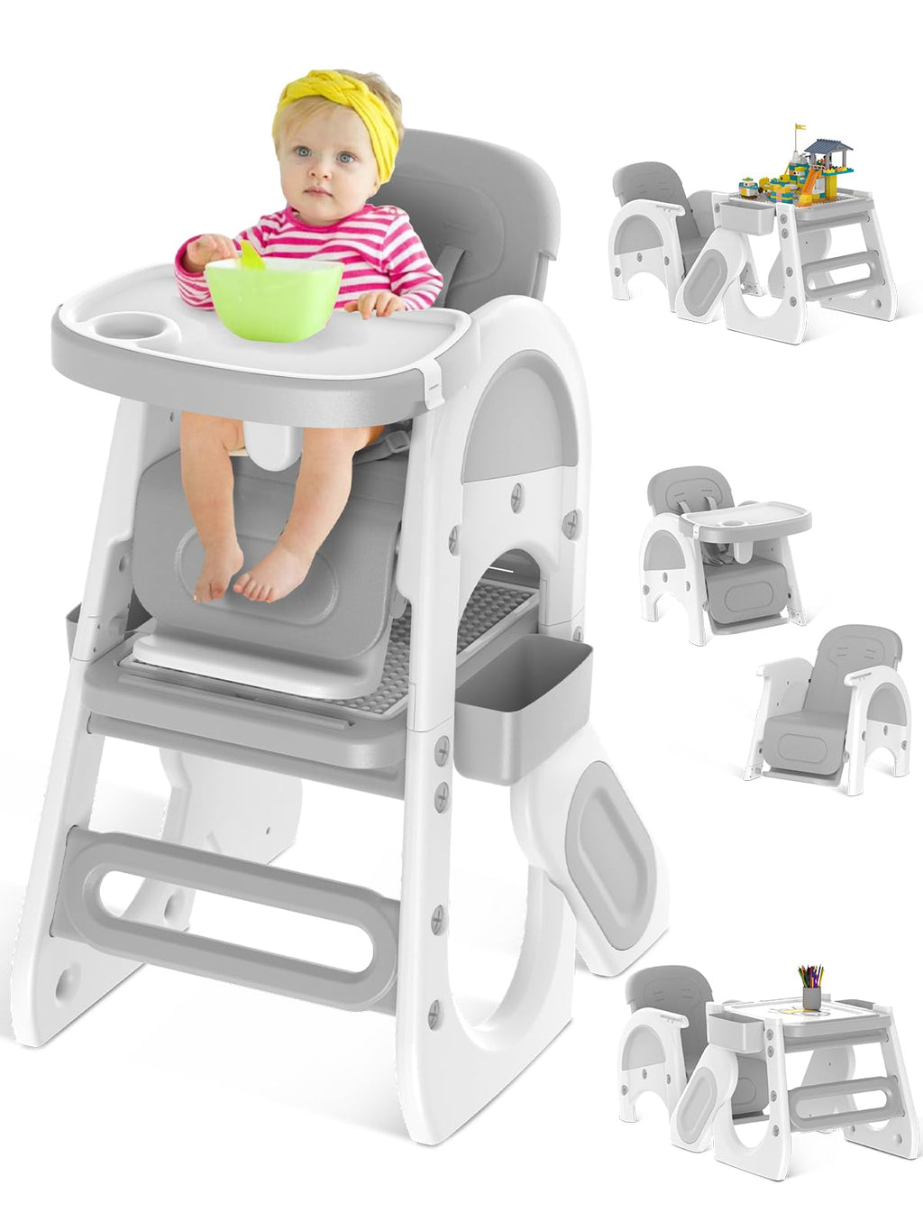 6-in-1 Convertible Baby High Chair & Building Block Table