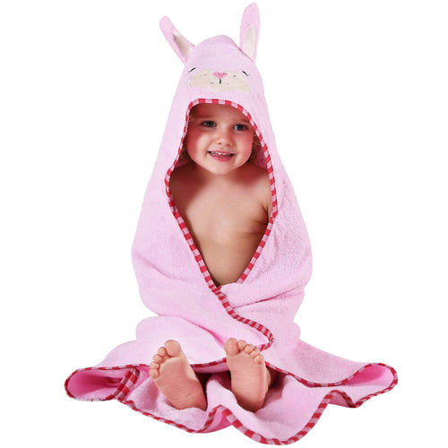 Cotton Animal Face Hooded Baby Bathrobe - Light Pink