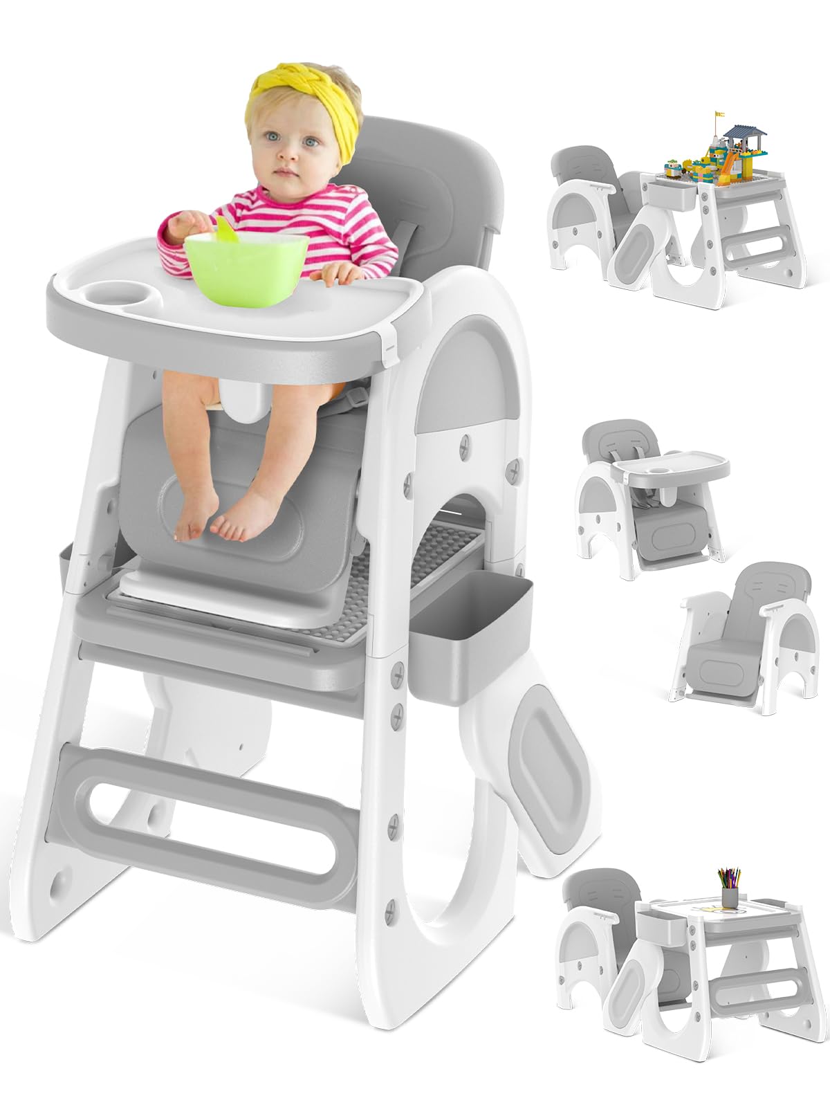 6-in-1 Convertible Baby High Chair & Building Block Table
