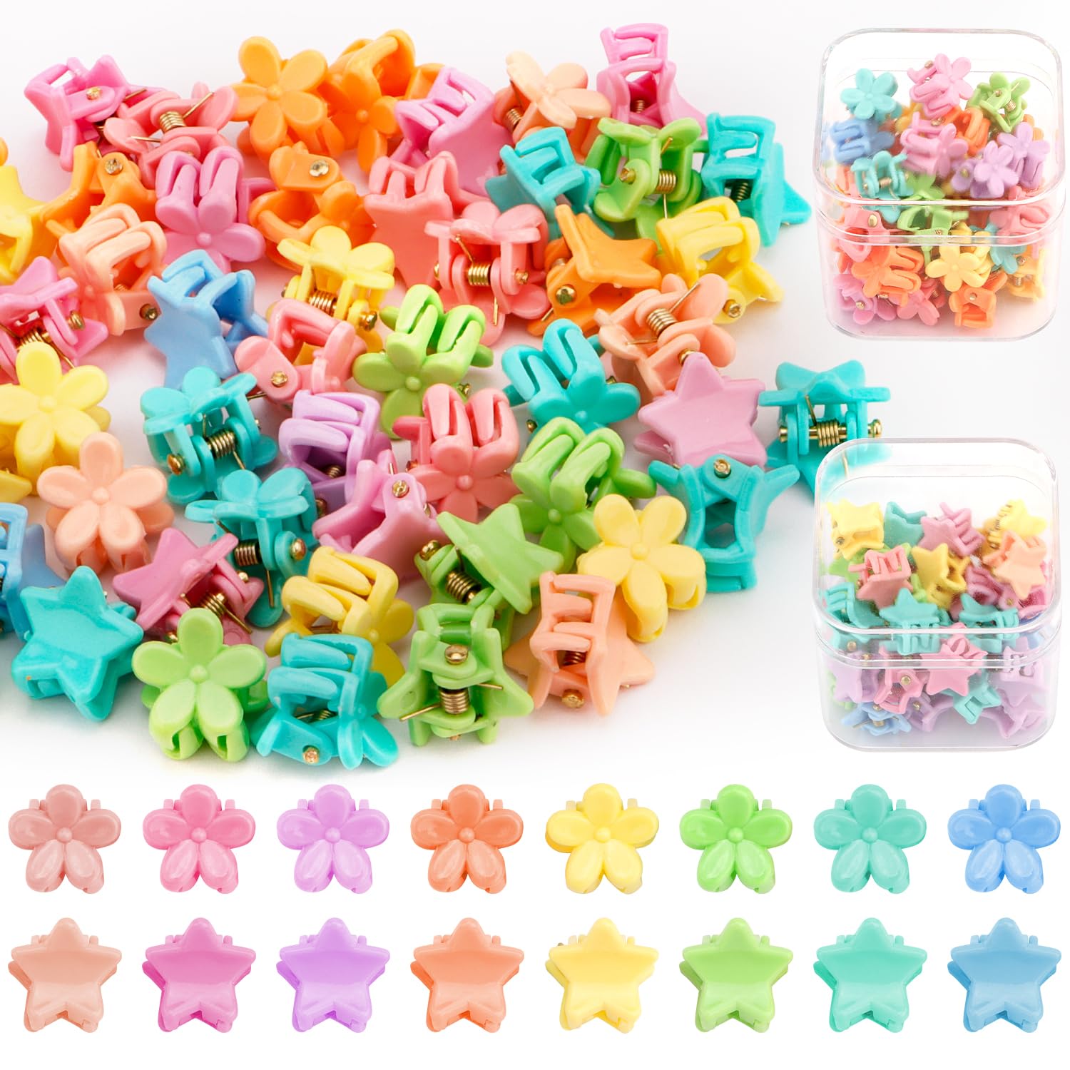 Chanaco 80-Piece Mini Flower & Star Hair Claw Clips Set for Girls