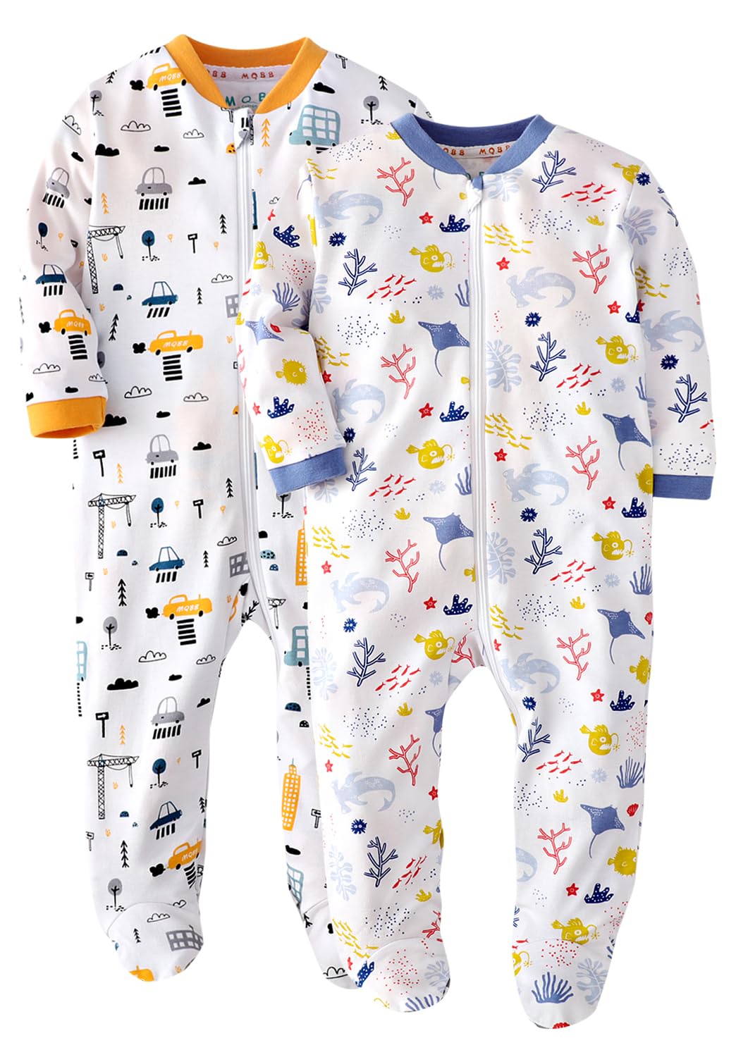 Marquebaby Organic Cotton Zip-Front Baby Boy Footed Romper (24 Months)