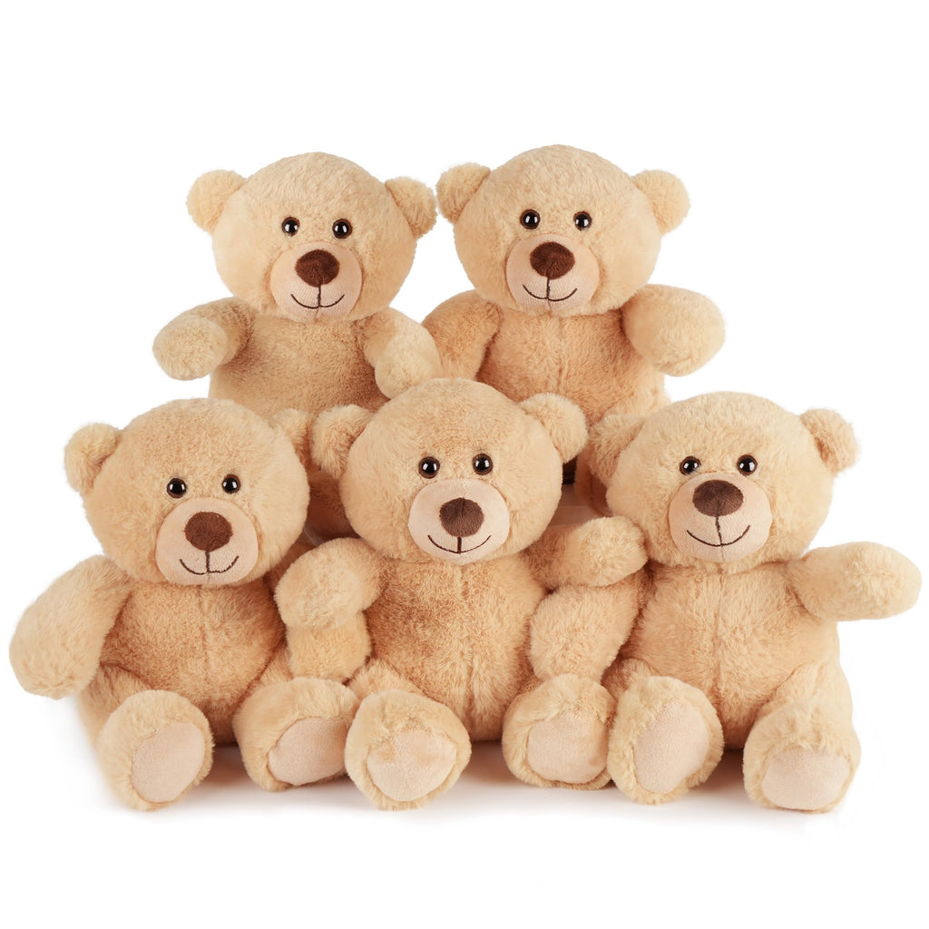 BenBen 5-Pack 8-Inch Small Teddy Bear Plush Toys (Brown)