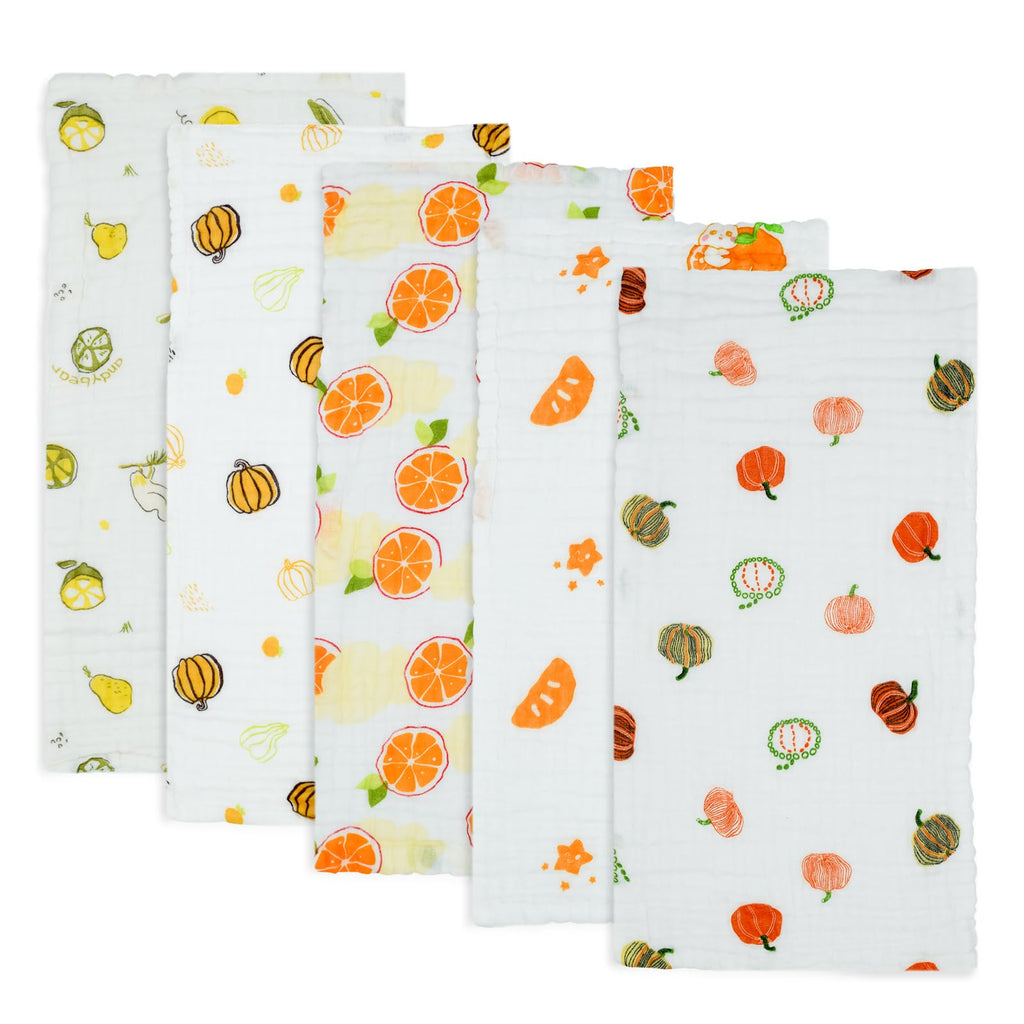 PENGS M Cotton Muslin Baby Burp Cloths (5-Pack) - Pumpkin