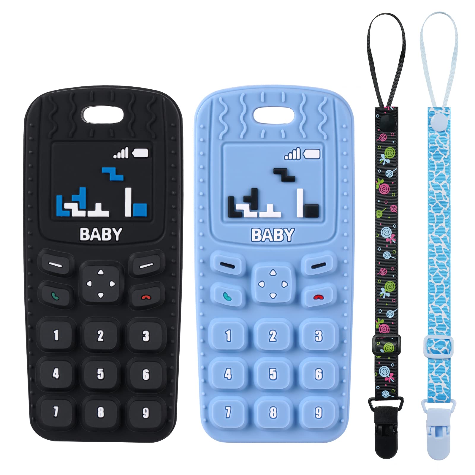 Aolso 2-Pack Remote Control Baby Teething Toy with Clips (Black & White)