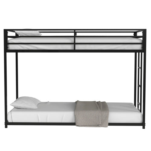 Sturdy Low Profile Twin-Over-Twin Metal Bunk Bed with Ladder (Black)