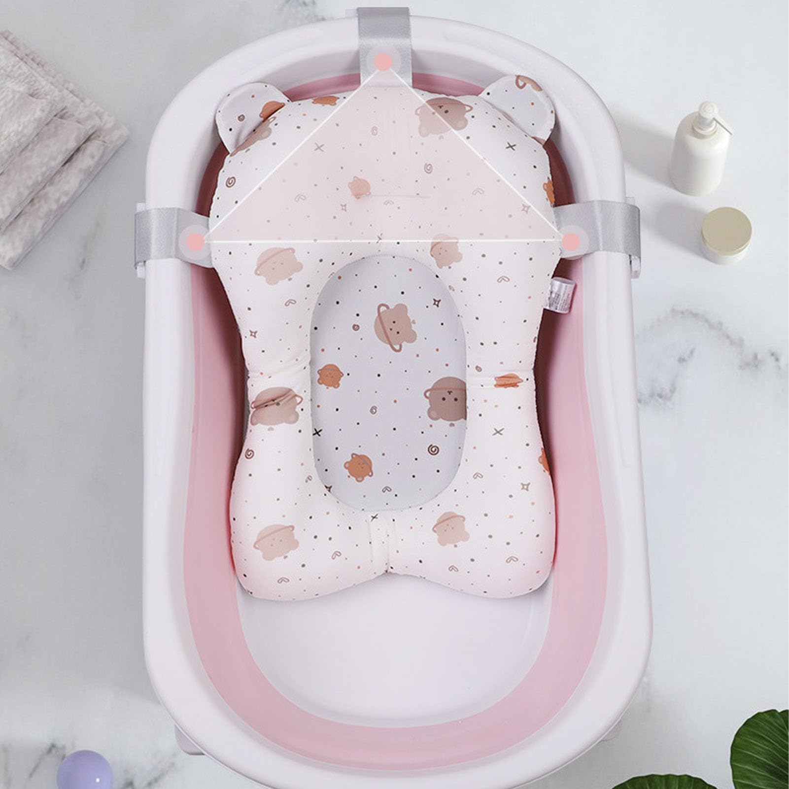 Soft Floating Baby Bath Mat and Pillow - White