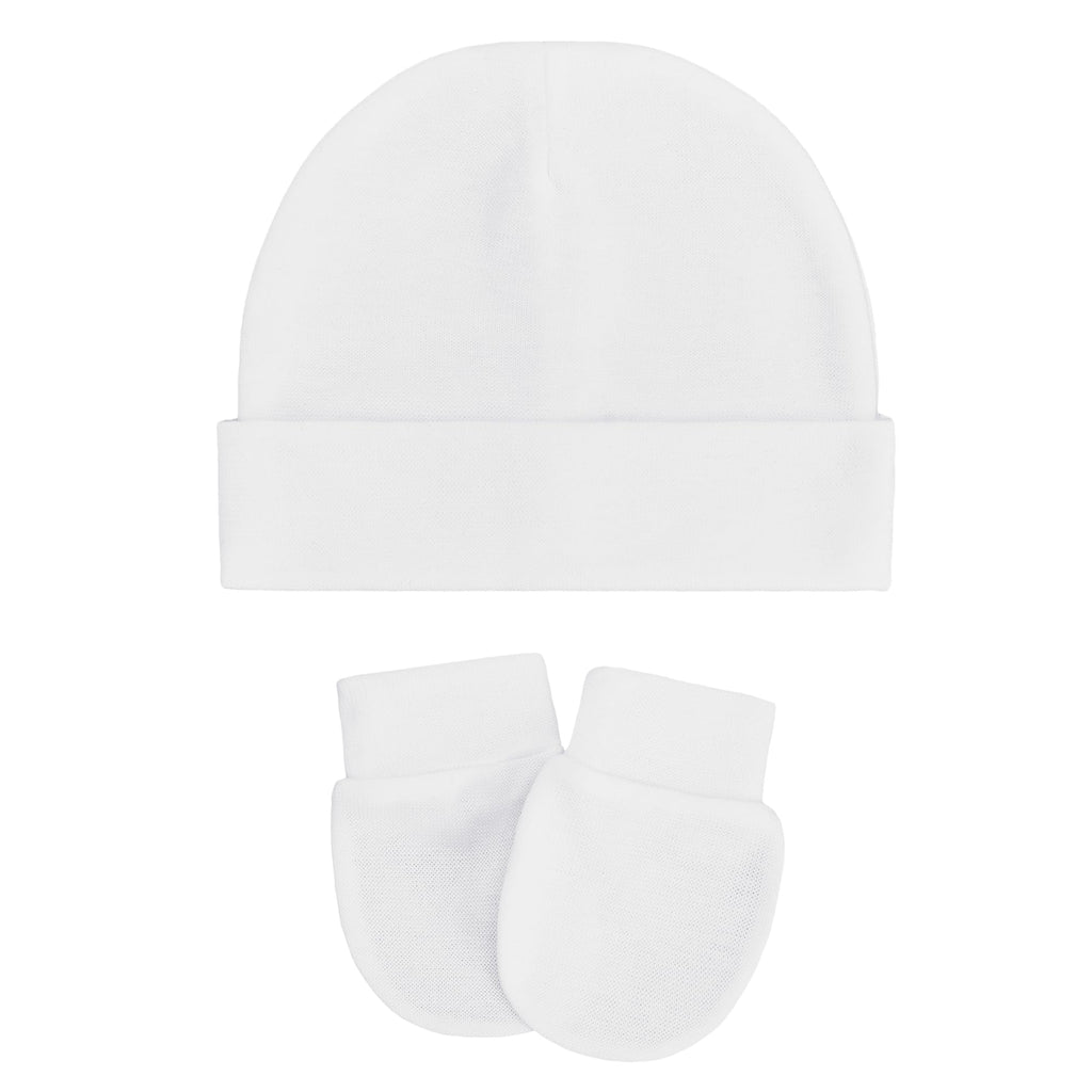 Zando Soft Cotton Newborn Baby Beanie Hat & Mitten Set (White, 0-3 Months)