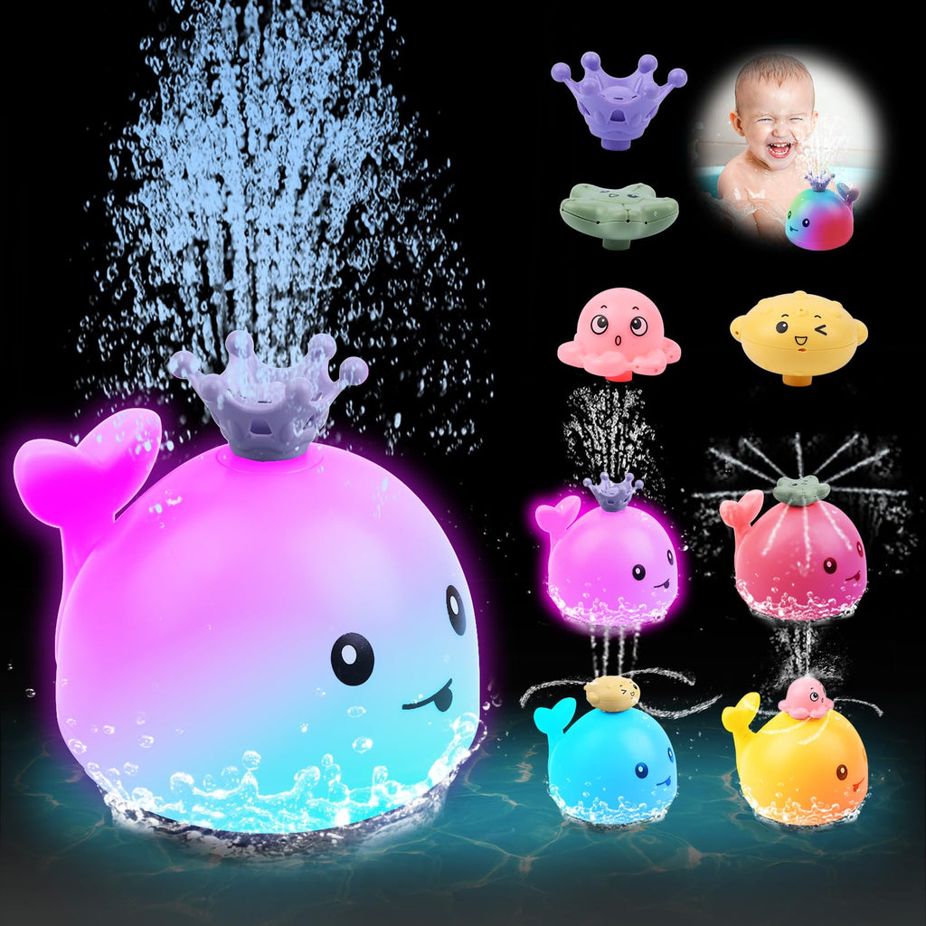Candyfouse Light-Up Whale Water Fountain Sprinkler Bath Toy