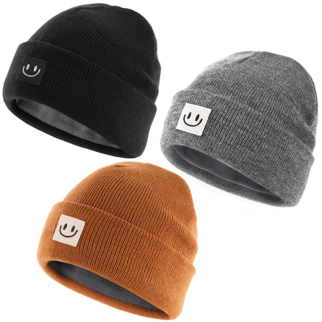 FURTALK 3-Pack Fleece-Lined Warm Knit Baby & Toddler Winter Beanie Hats