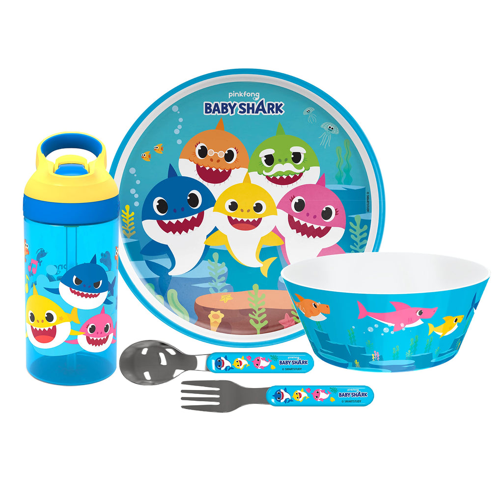 Baby Shark 5-Piece Kids Dinnerware & Water Bottle Set