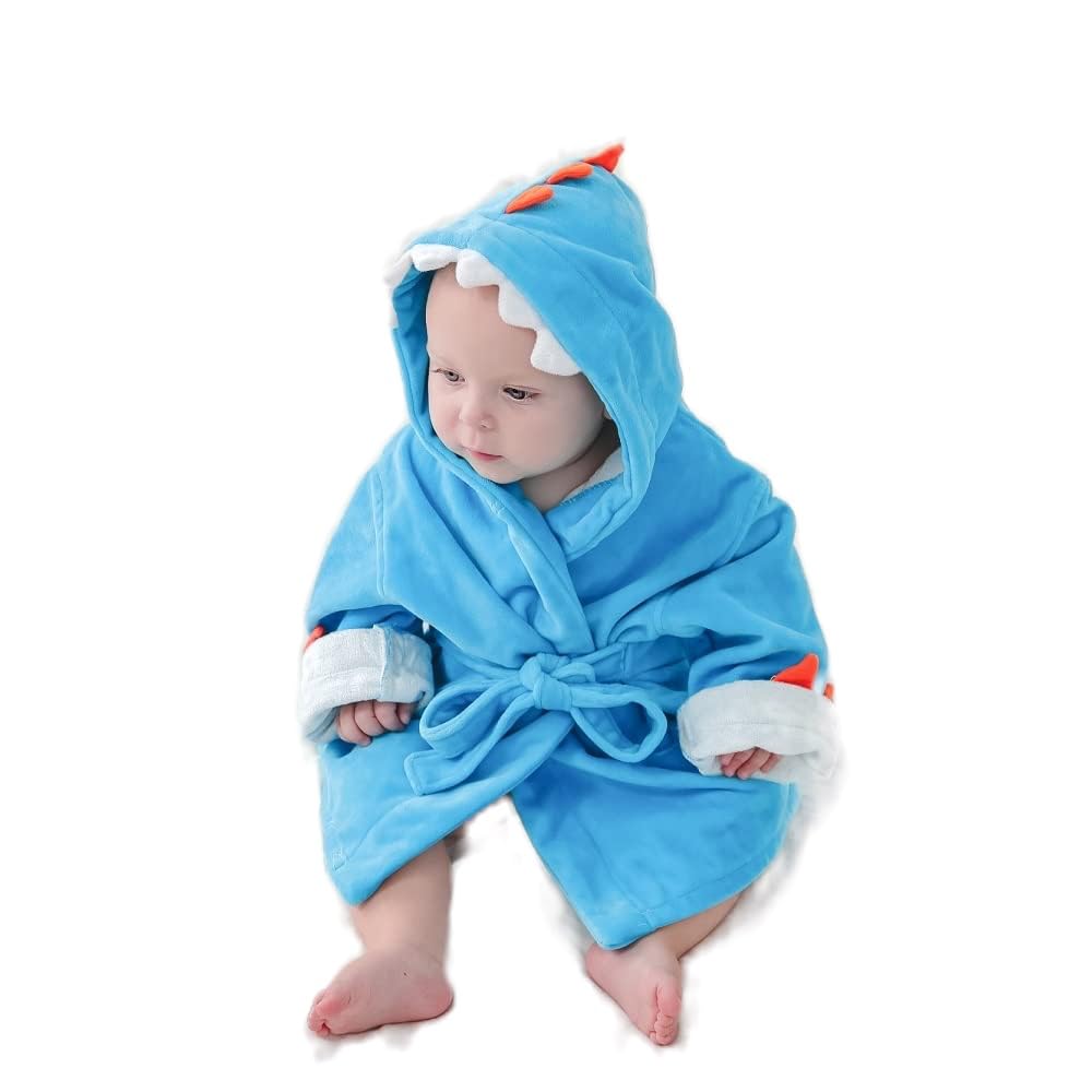 Ultra Absorbent Dinosaur Hooded Baby Bathrobe - blue