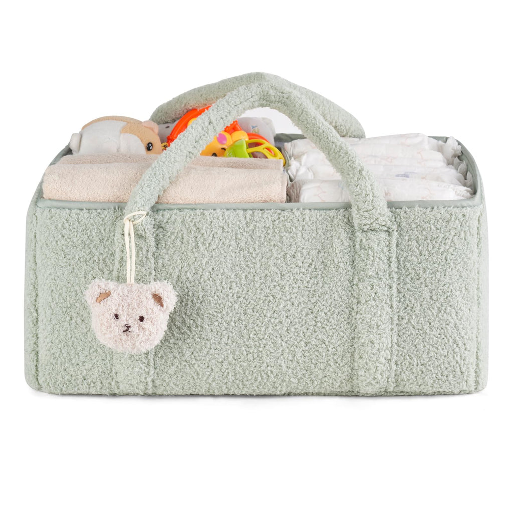 Dahey Portable Baby Diaper Caddy Organizer with Bear Nursery Basket (Green)