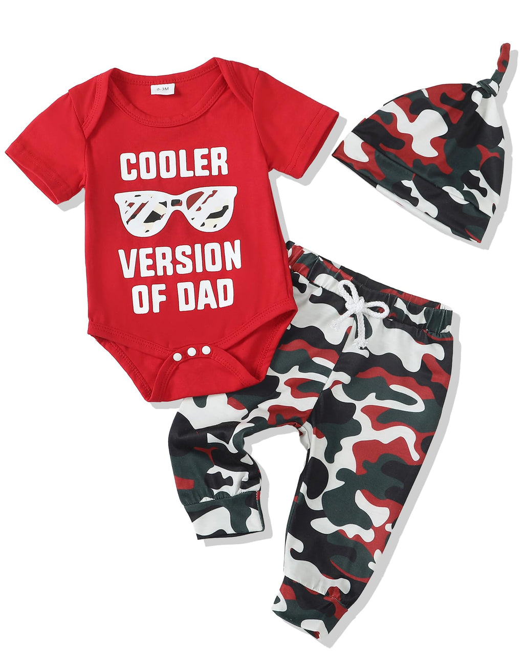 3-Piece Letter Printed Romper & Pants Baby Boy Spring/Summer Outfit Set with Hat (Red, 3-6 Months)