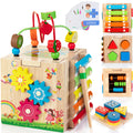 Bravmate 8-in-1 Wooden Montessori Activity Cube and Stacking Board