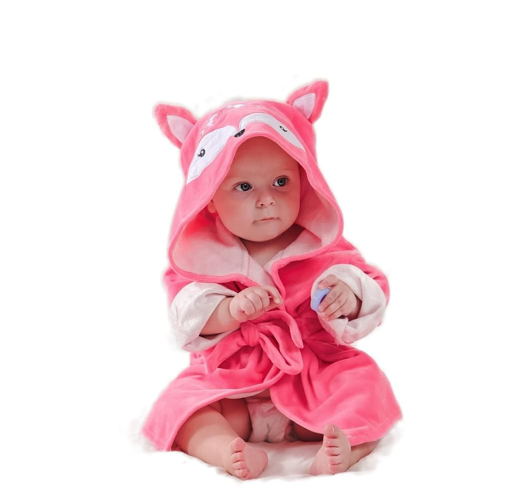 Ultra Absorbent Fox Hooded Baby Bathrobe and Towel - pink