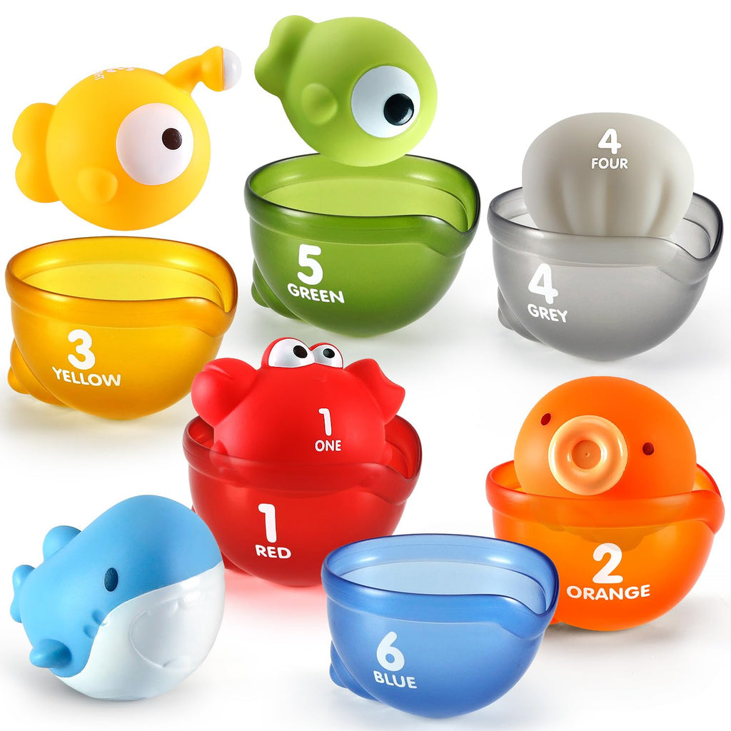 Montessori No-Hole Stacking Cups and Floating Bath Toy Set
