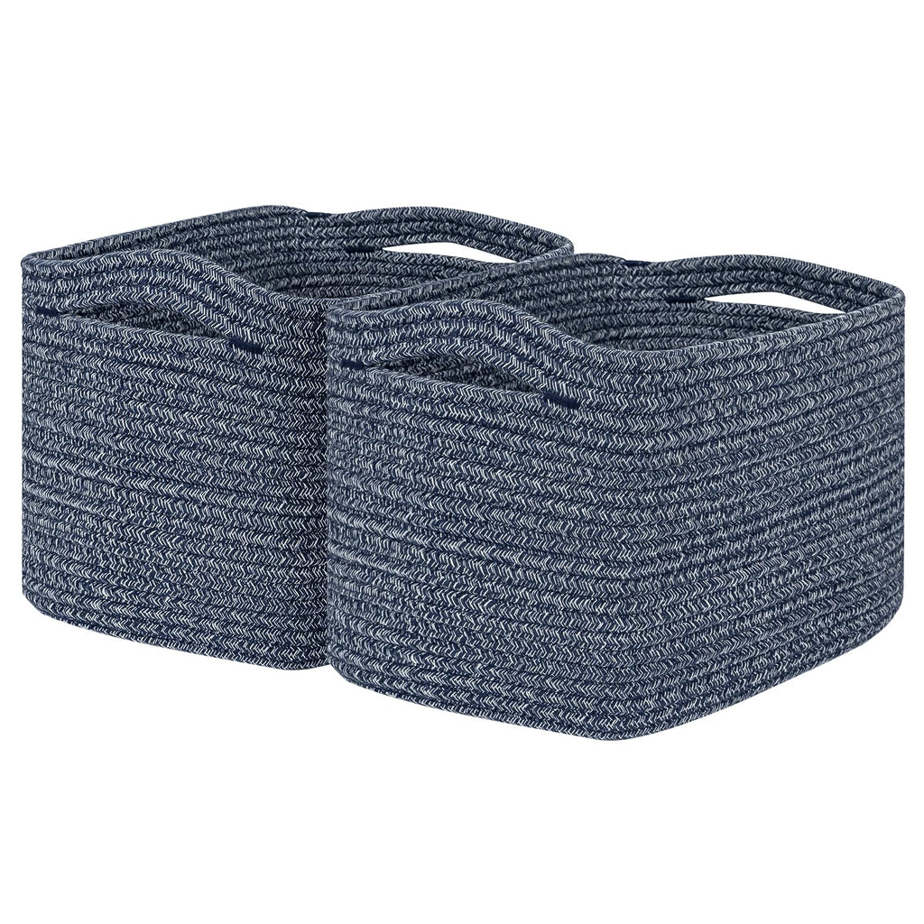 Kriitools 2-Piece Rectangle Decorative Rope Storage Basket Set (Mixed Blue)