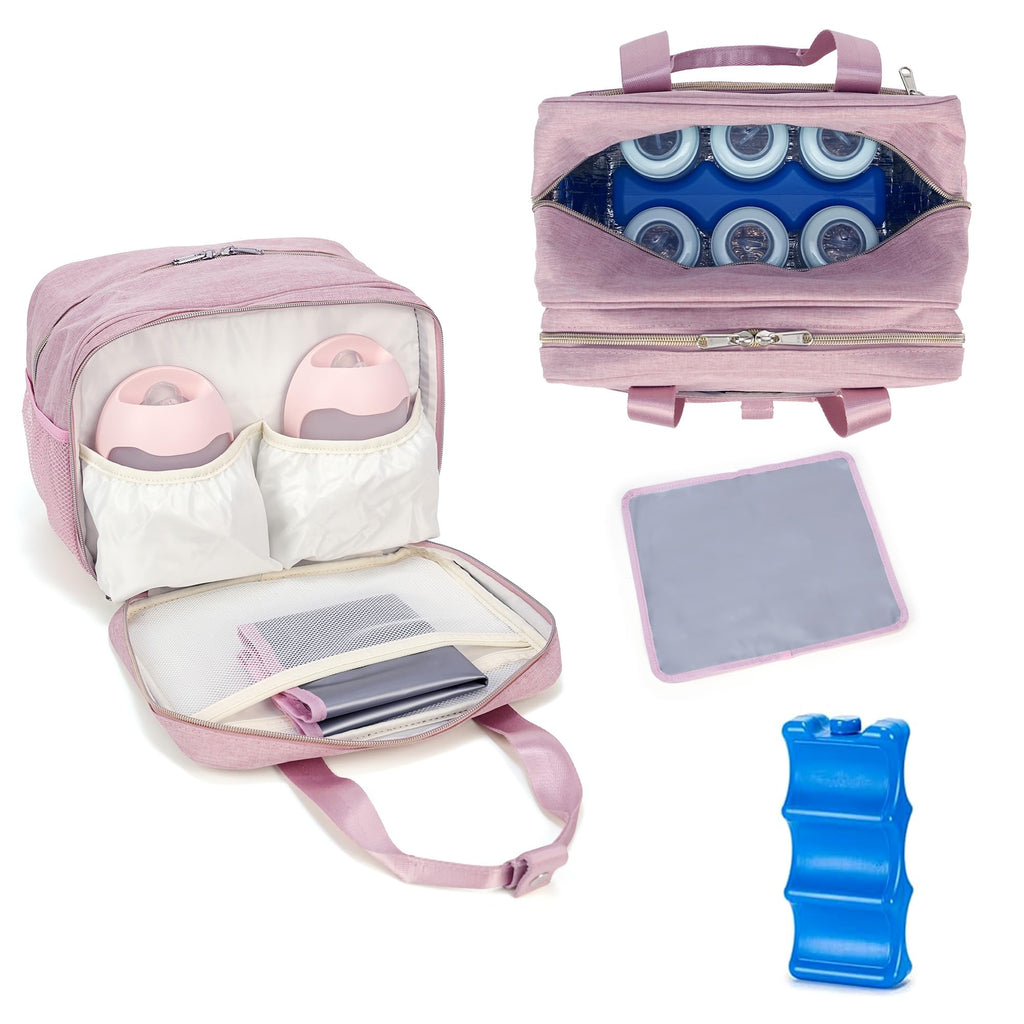 Insulated Breastmilk Cooler Bag with Ice Pack - Fits 6 Bottles