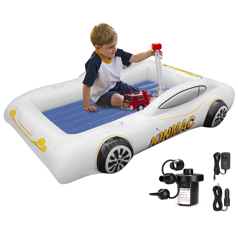 Portable Racecar Inflatable Toddler Travel Air Bed with Safety Sides (Blue)
