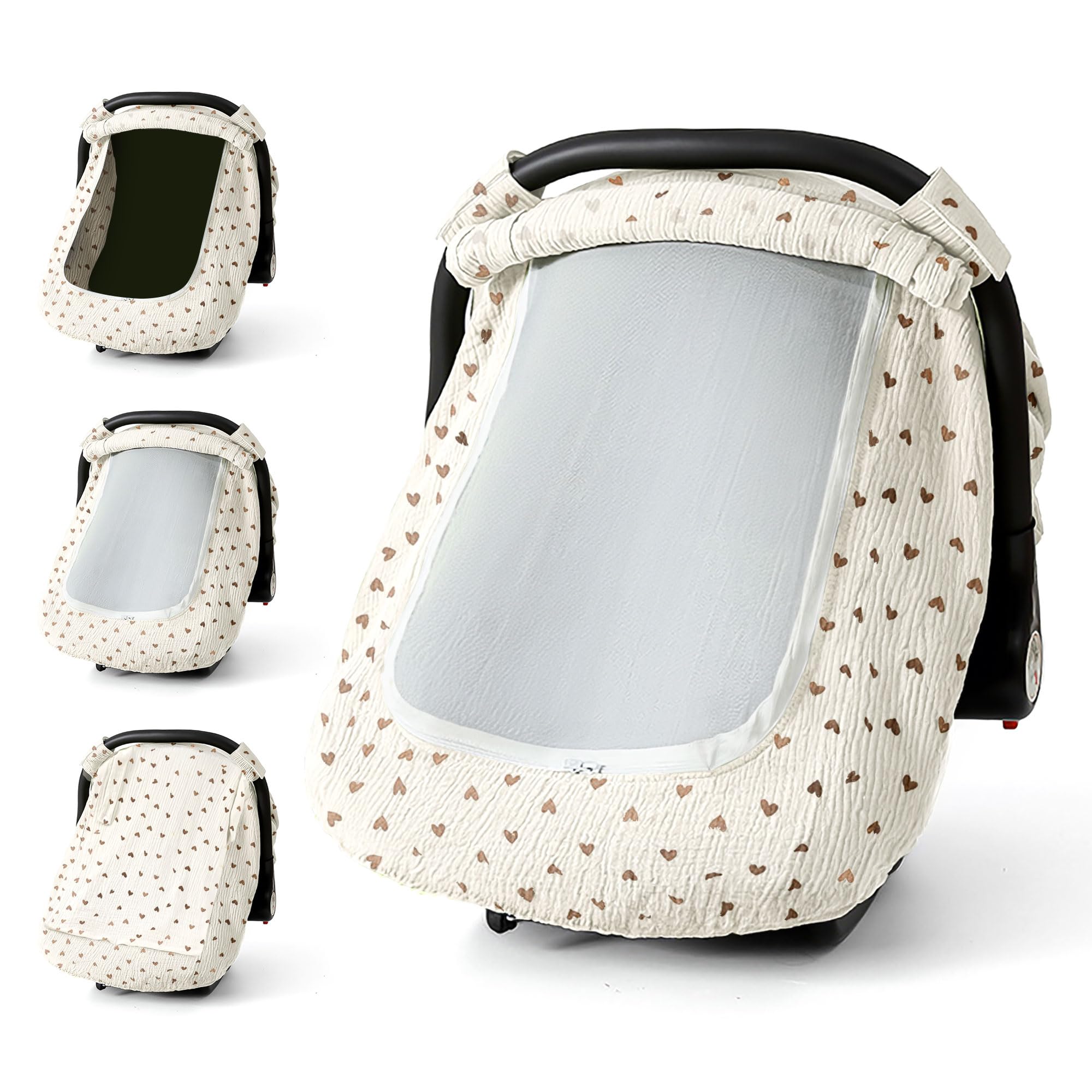 Universal Muslin Cotton Baby Car Seat Canopy & Cover (Heart)