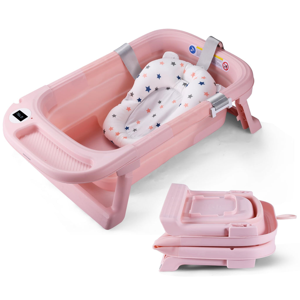 Portable Foldable Baby Bathtub with Drainage Plug - Pink