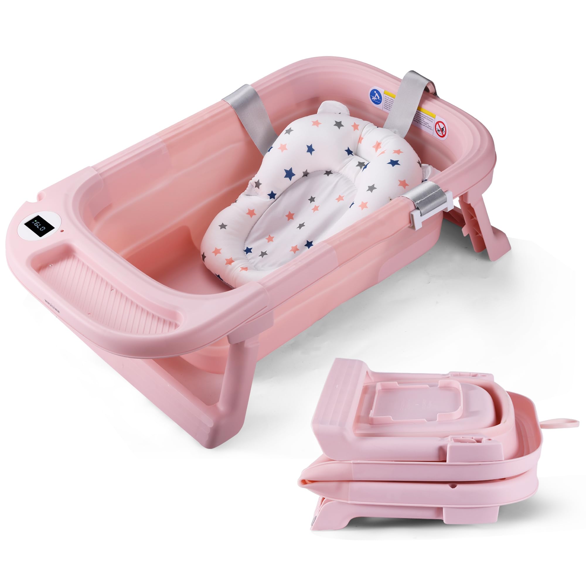 Portable Foldable Baby Bathtub with Drainage Plug - Pink