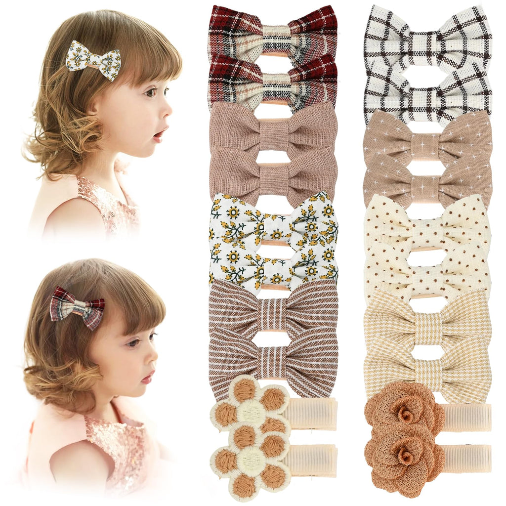 20-Piece Cotton Fully-Lined Baby Girl Hair Bow Clips & Barrettes Set