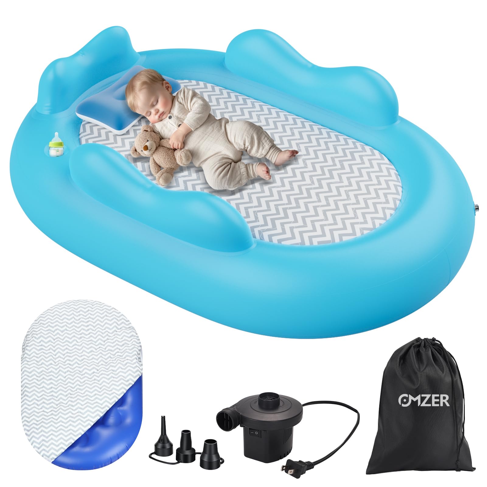 61-Inch Portable Inflatable Toddler Travel Air Bed with Safety Bumpers & Cover
