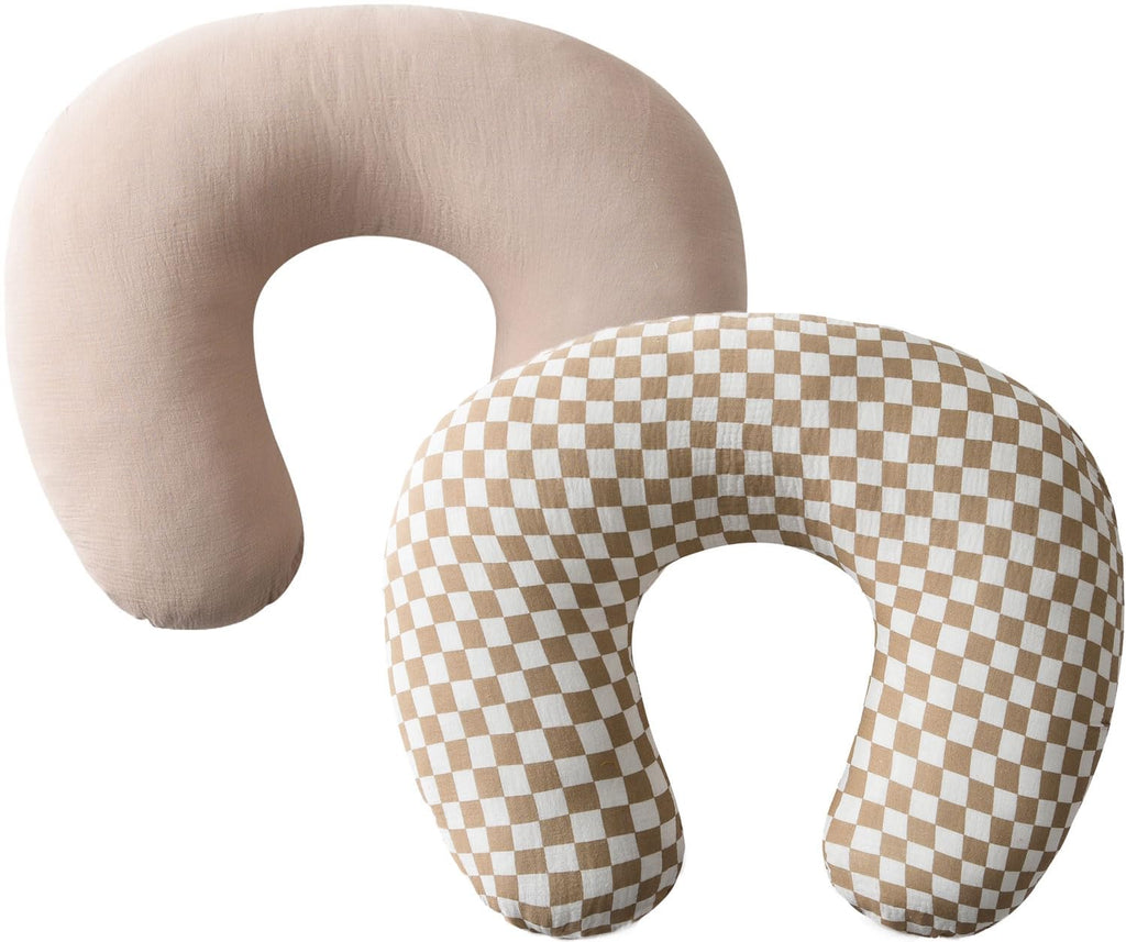 2-Pack Muslin Nursing Pillow Slipcovers (Khaki Coffee Checkered)