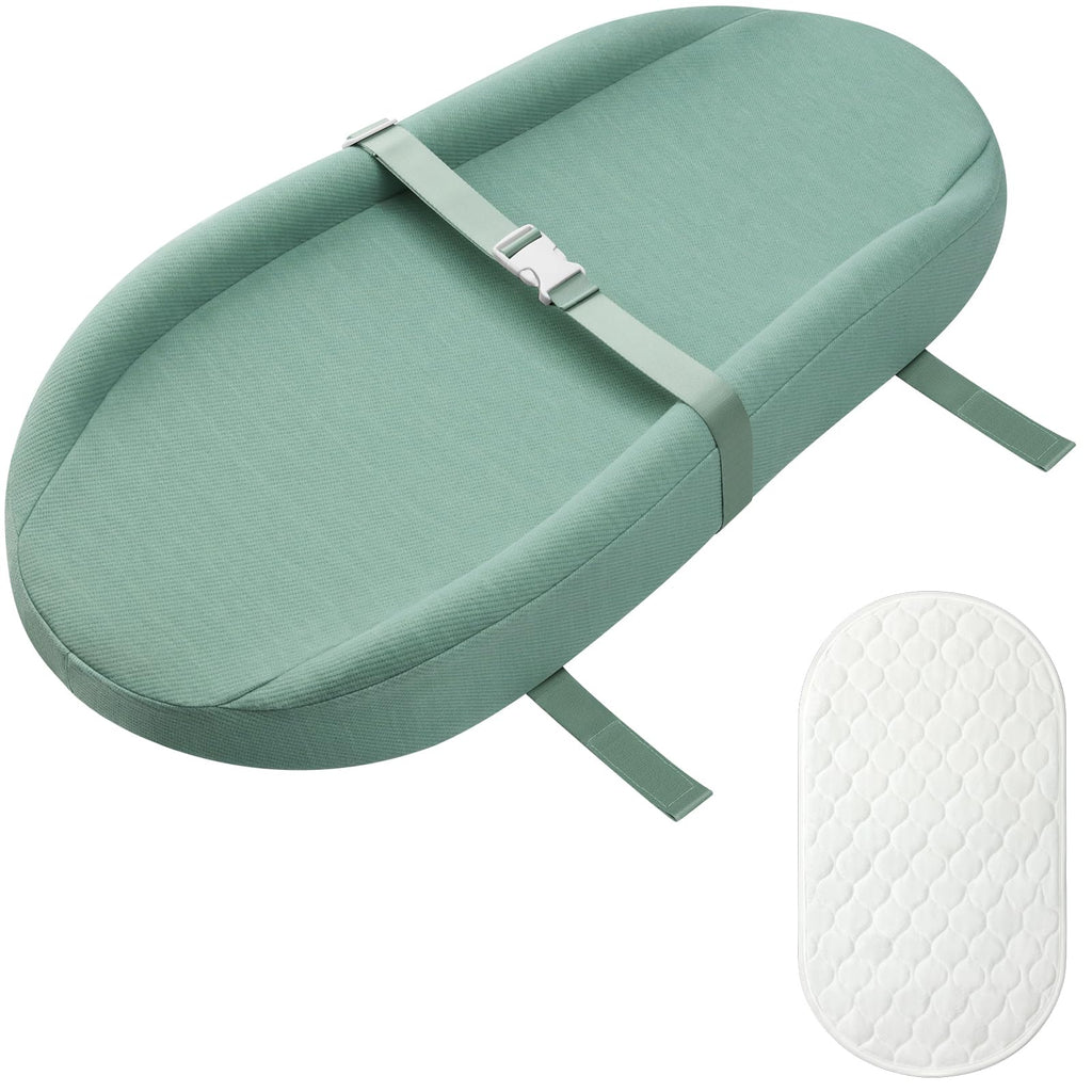 32" Waterproof Contoured Baby Changing Pad with Washable Cover & Liner (Sage Green)