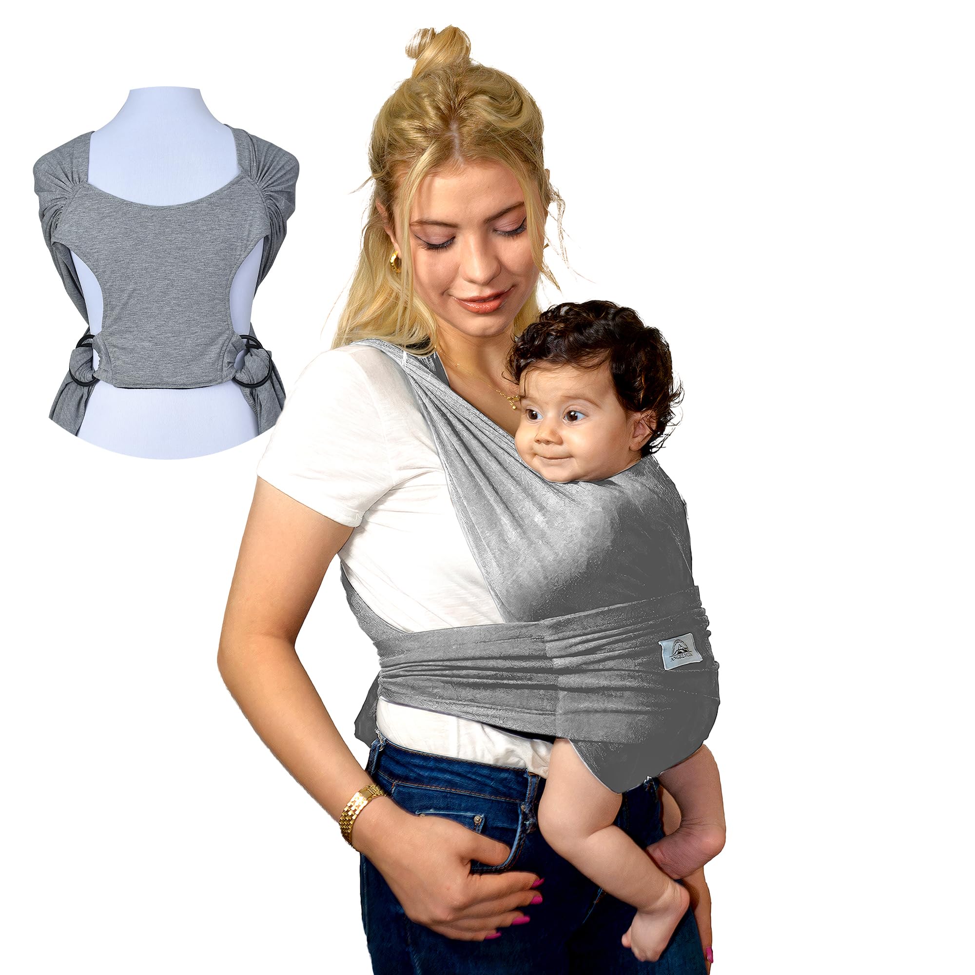 ANGELYCIA Stretchy Soft Ringed Baby Wrap Sling (Dark Grey)