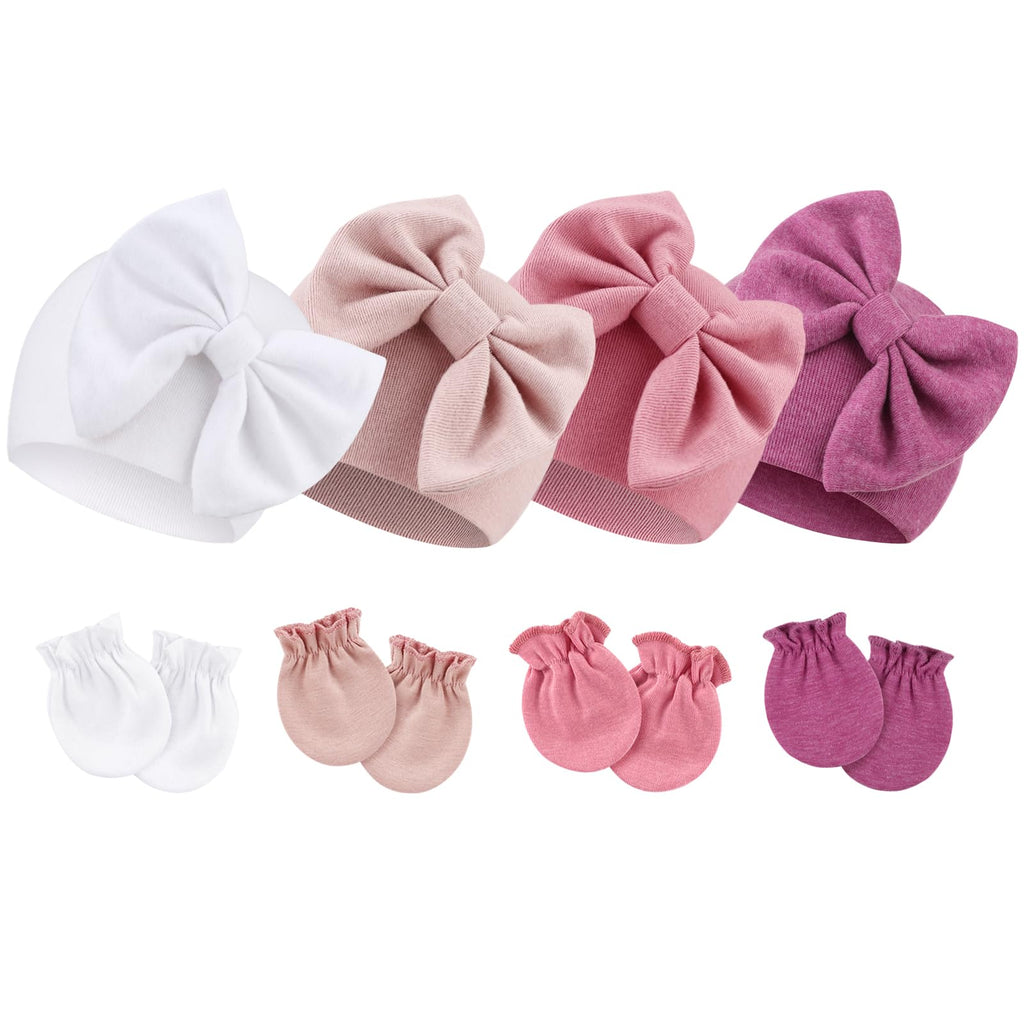 BQUBO Newborn Cotton Baby Hospital Hat & Anti-Scratch Mittens Set (0-6M)