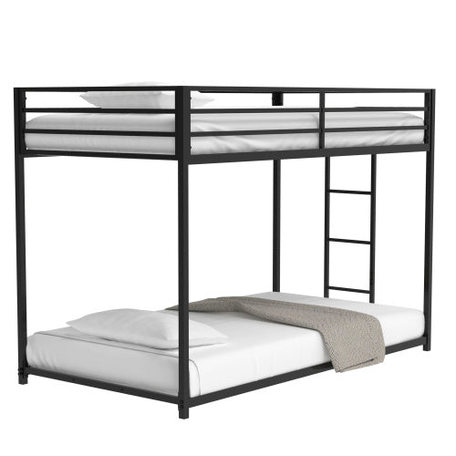 Sturdy Low Profile Twin-Over-Twin Metal Bunk Bed with Ladder (Black)