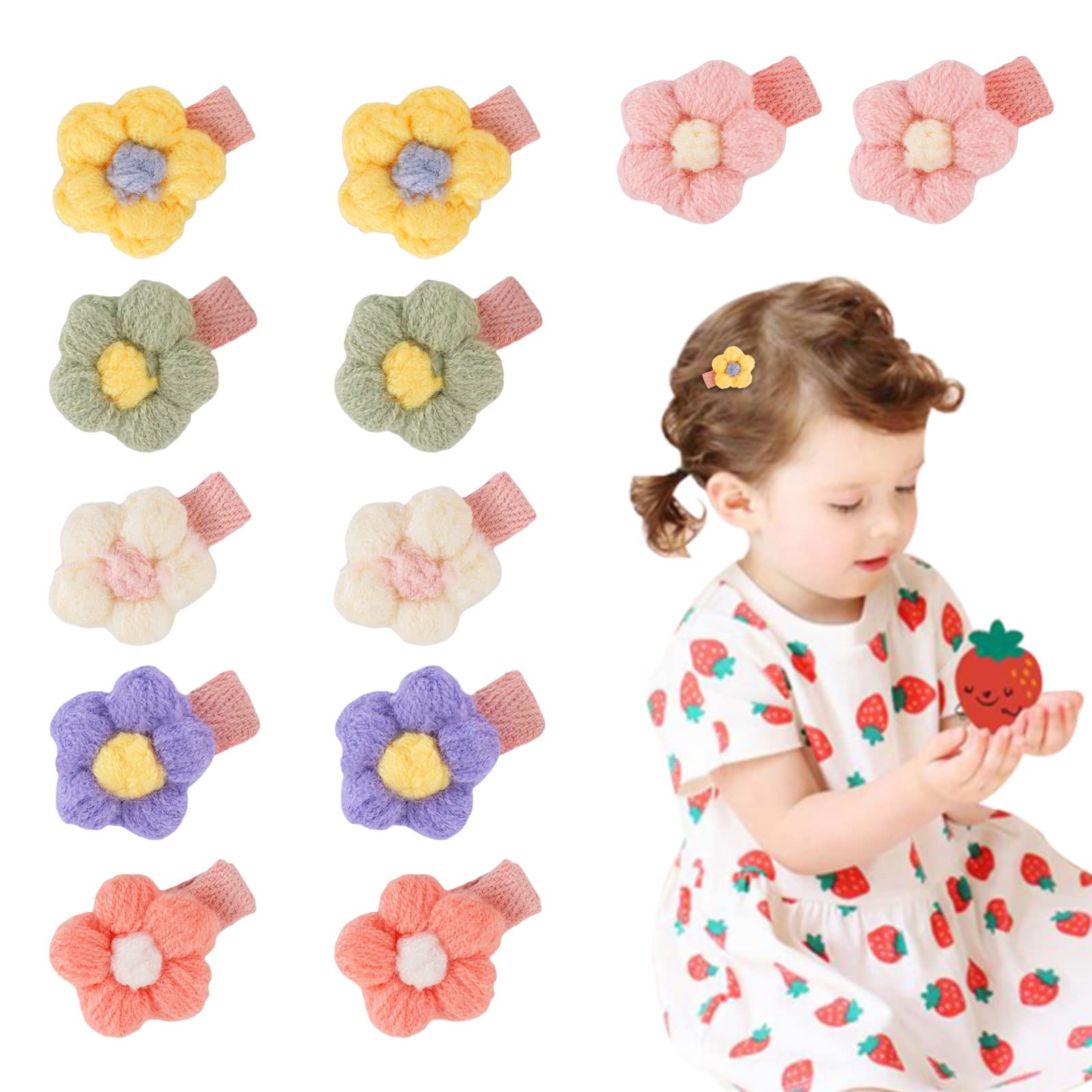 12-Piece Cute Plush Flower Baby Girl Hair Clips & Hairpins Set