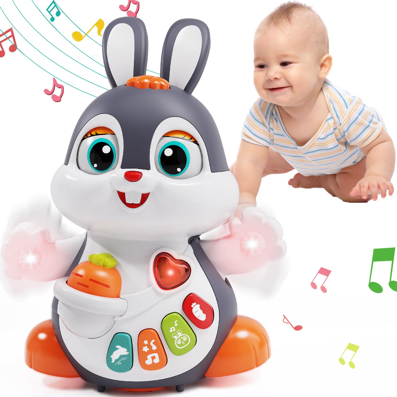 Wanonoo Musical Crawling Easter Bunny Light-Up Baby Toy