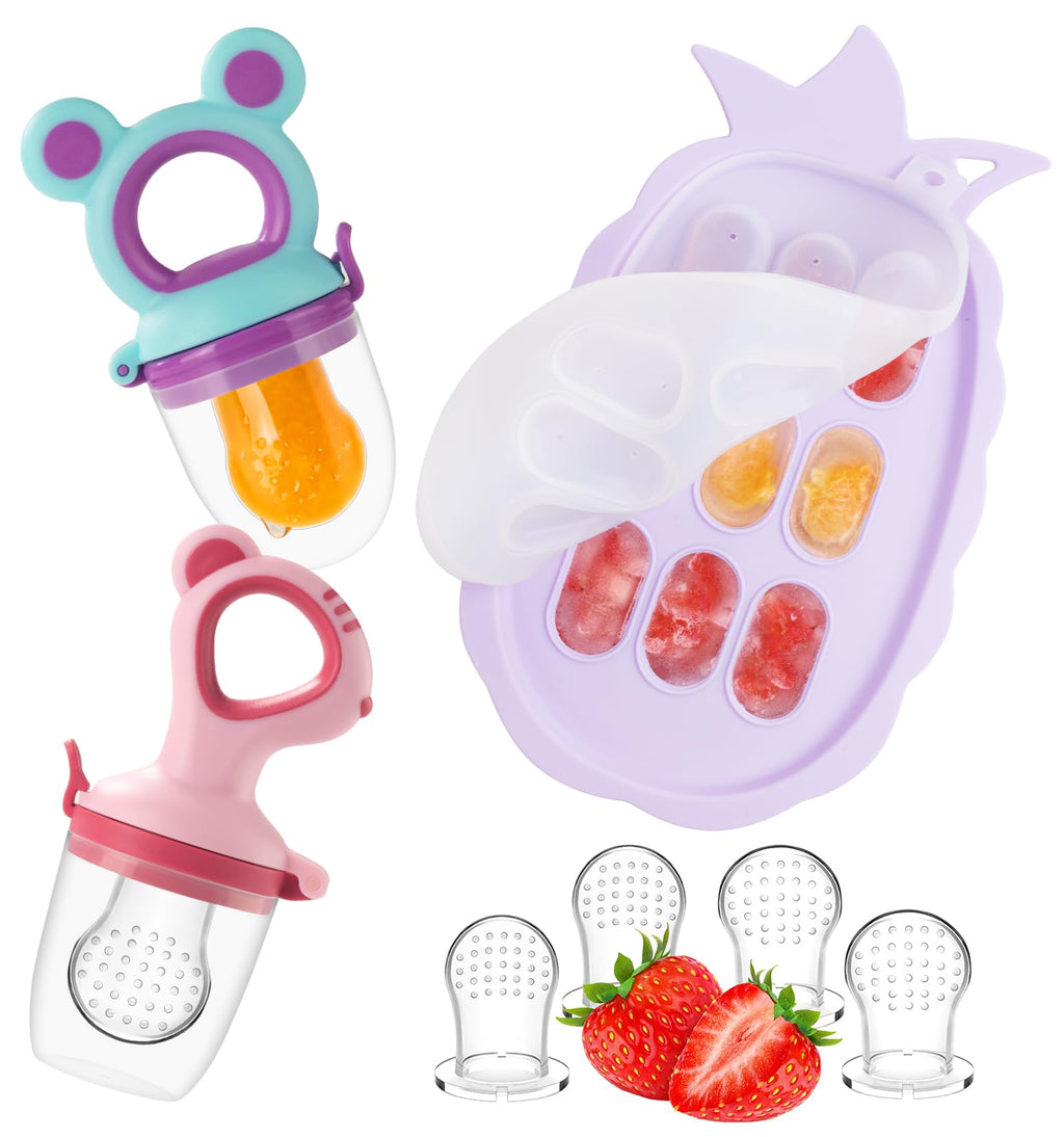 Silicone Baby Fruit Feeder, Freezer Tray & Breastmilk Popsicle Mold Set