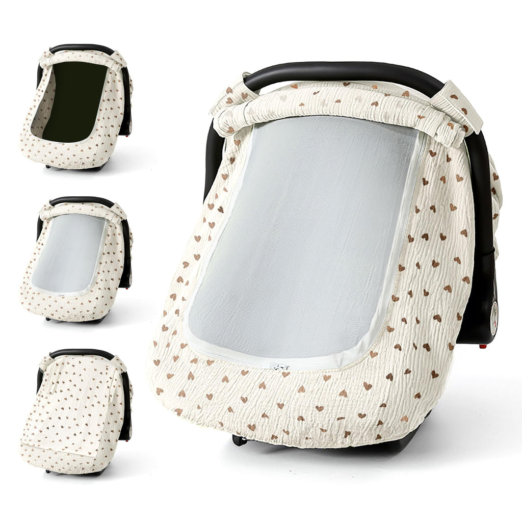 Universal Muslin Cotton Baby Car Seat Canopy & Cover (Heart)