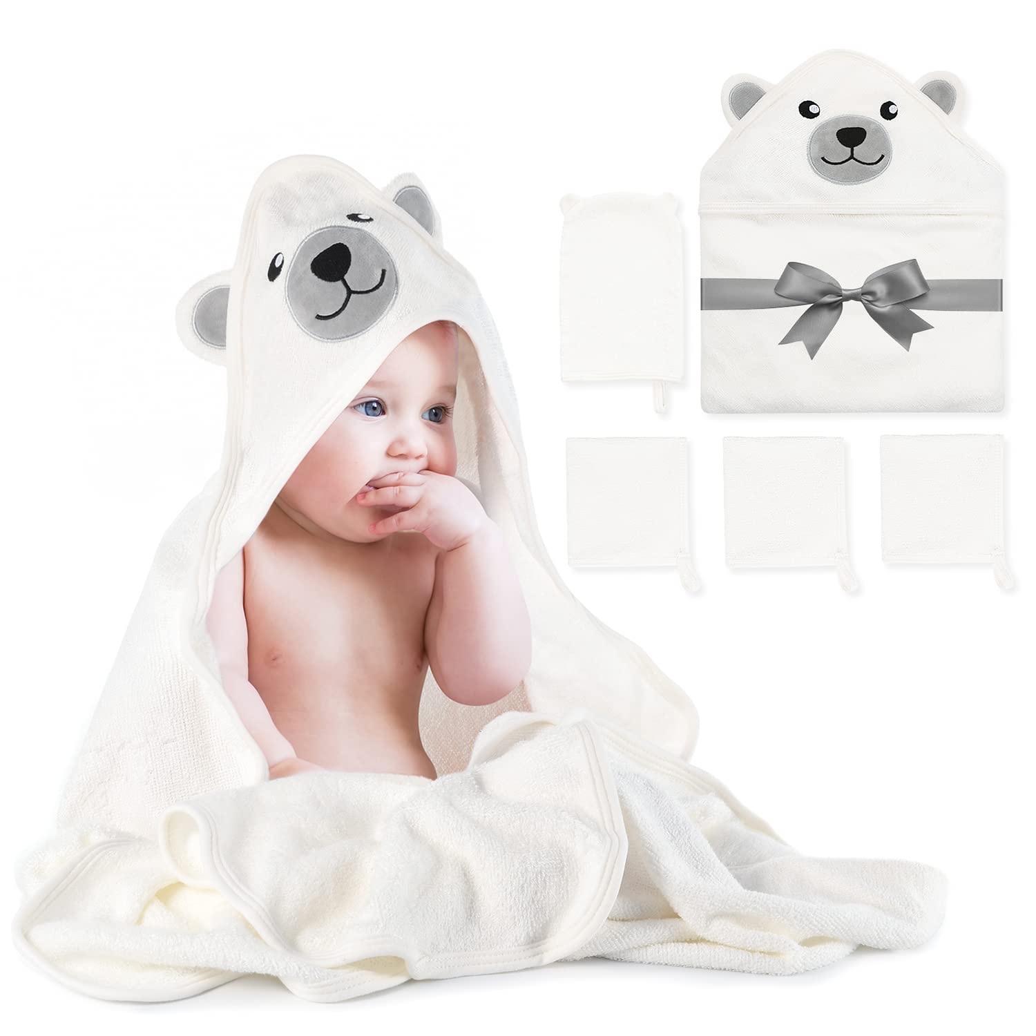 Momcozy Hooded Baby Bath Towel and Washcloth Set