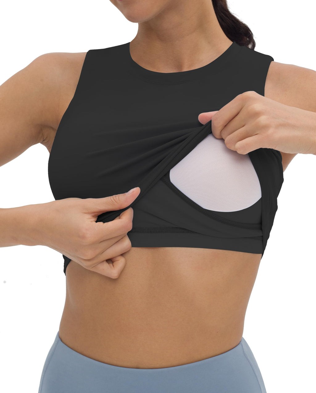 V VOCNI Nursing Tank Top & Sports Bra Crop (Black, Medium)