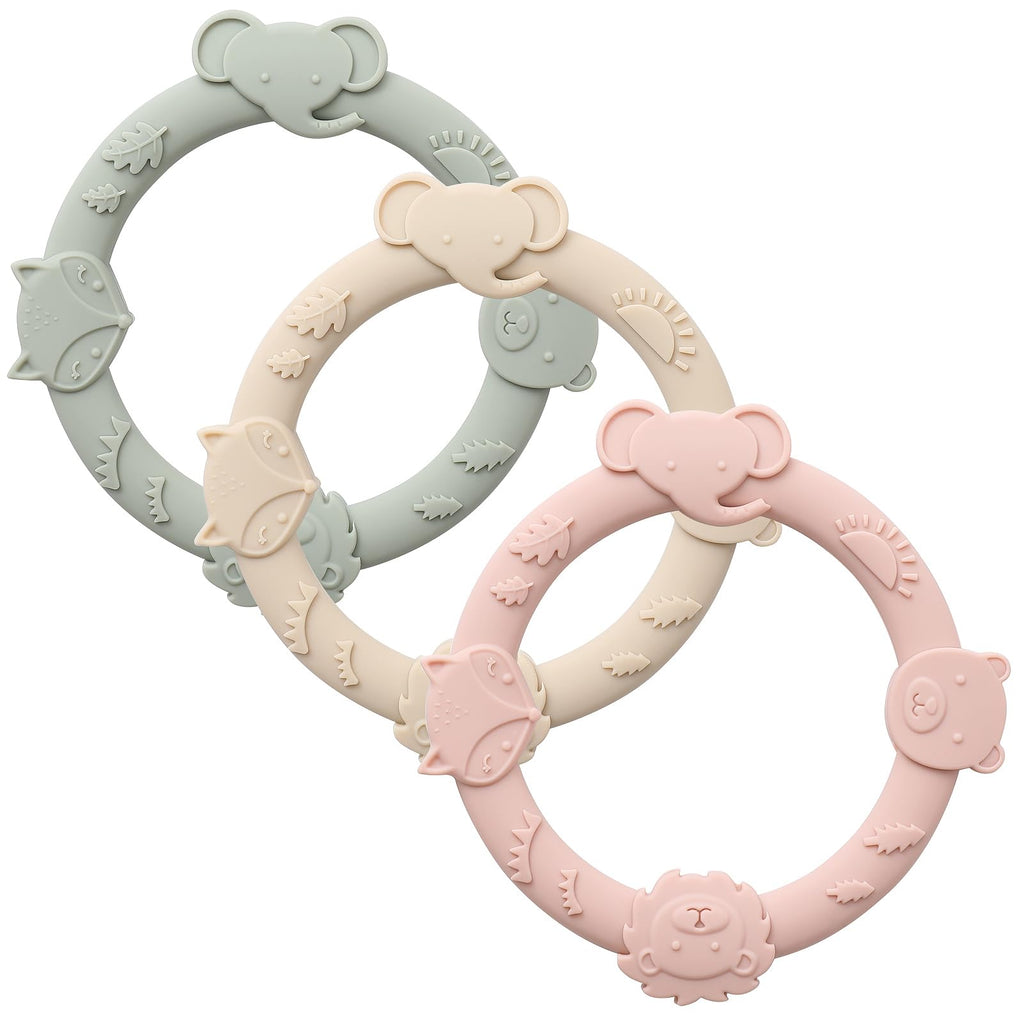 YIVEKO 3-Pack Animal Silicone Baby Teething Toys (Blush)