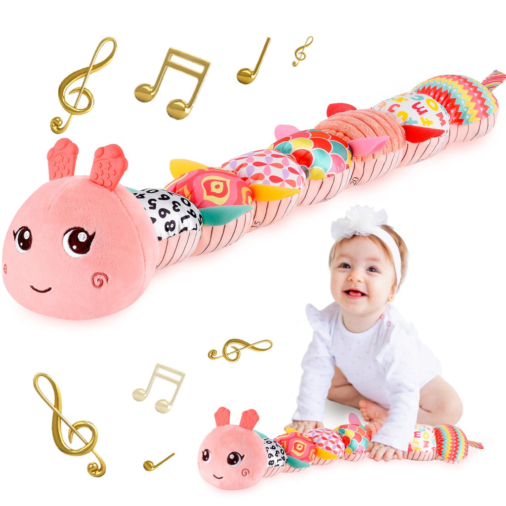 TURKIDS Pink Musical Stuffed Caterpillar Developmental Sensory Toy