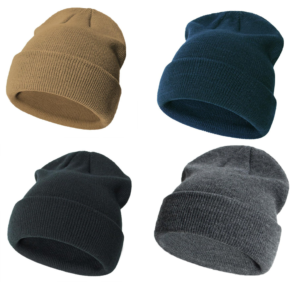 Urban Virgin 4-Pack Soft Knit Toddler & Infant Winter Beanie Caps (Navy/Grey, 3M-2T)