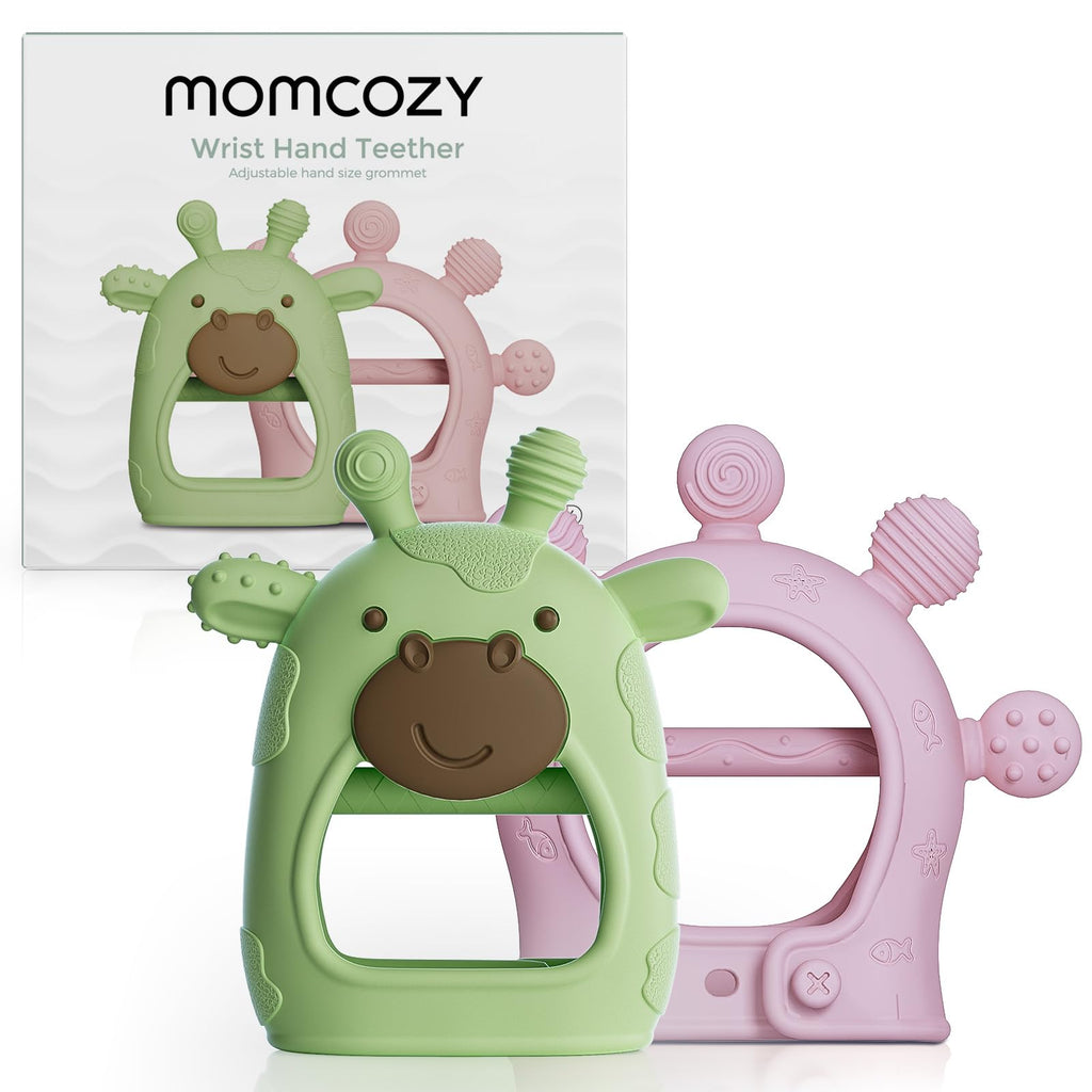 Momcozy Silicone Baby Teething Toy Set (Green & Pink)