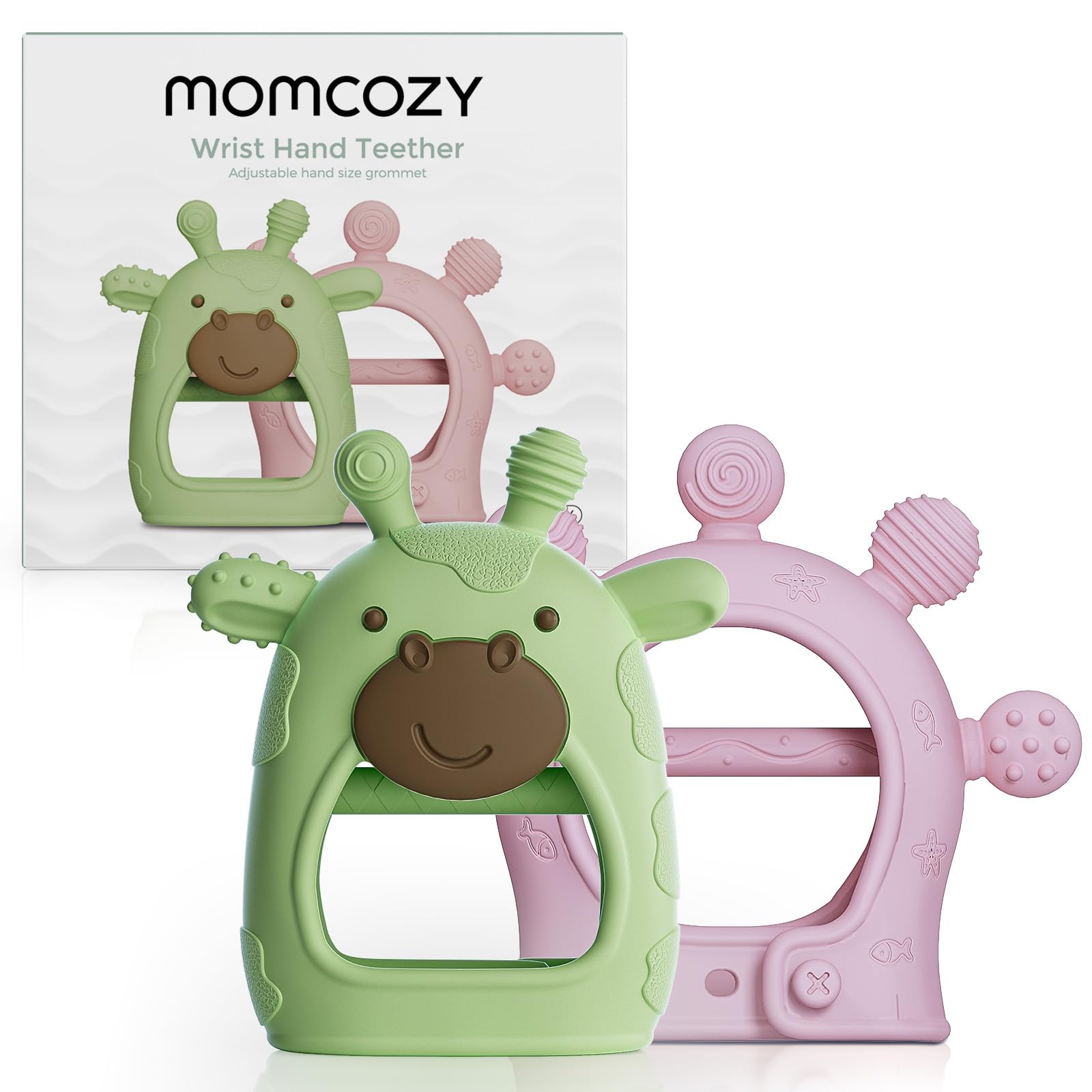 Momcozy Silicone Baby Teething Toy Set (Green & Pink)