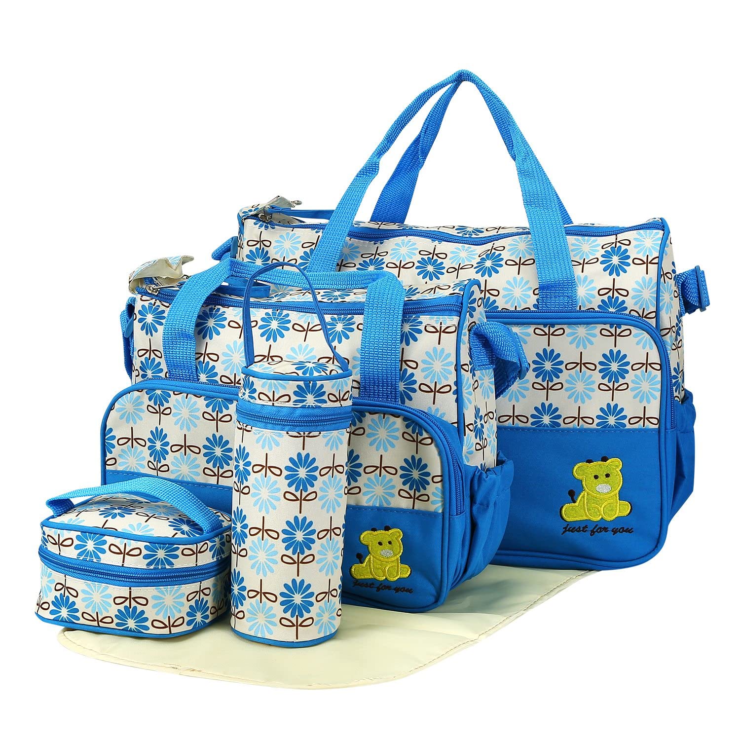 5-Piece Multifunctional Travel Baby Diaper Tote Bag Set with Changing Pad