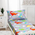 2-Piece Soft Microfiber Toddler Fitted Sheet & Pillowcase Set (Gray Dinosaurs)