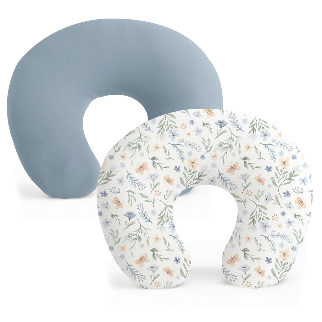 Konssy 2-Pack Stretchy Nursing Pillow Slipcovers (Blue Grass & Ice Blue)