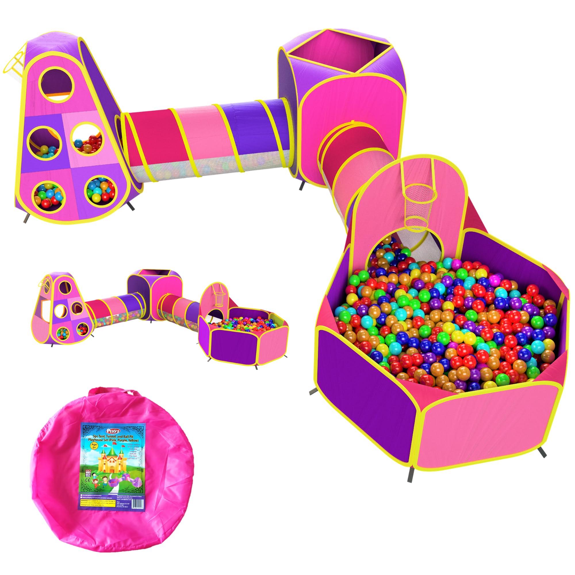 Playz 5-Piece Princess Play Tent, Ball Pit, and Tunnel Bundle