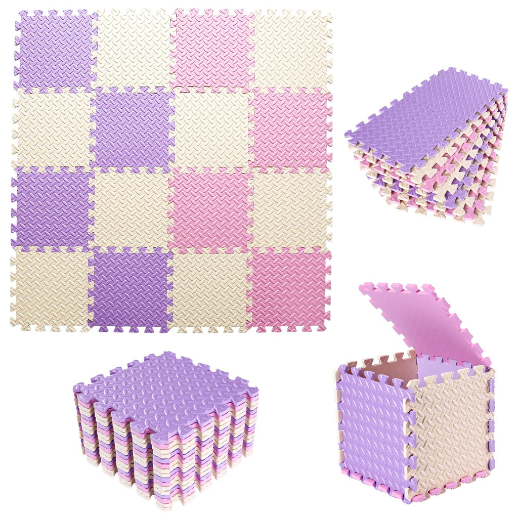 Tamiplay 16-Tile Interlocking EVA Foam Baby Play Mat (Pink/Beige/Purple)