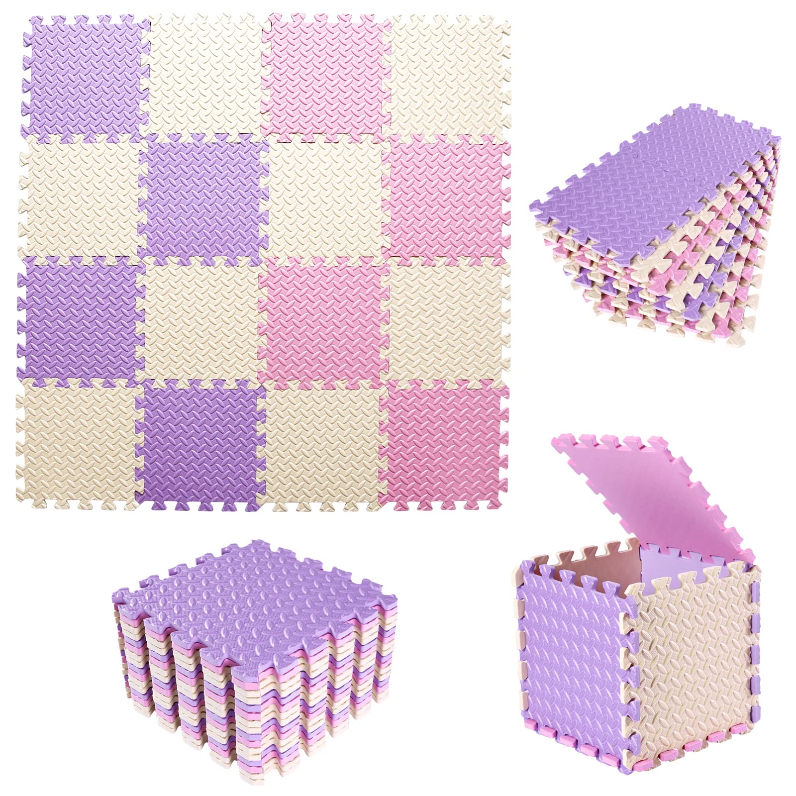Tamiplay 16-Tile Interlocking EVA Foam Baby Play Mat (Pink/Beige/Purple)